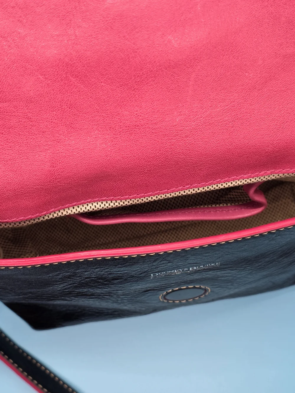 Black Leather Crossbody Bag with Pink Strap and Heart Buckle